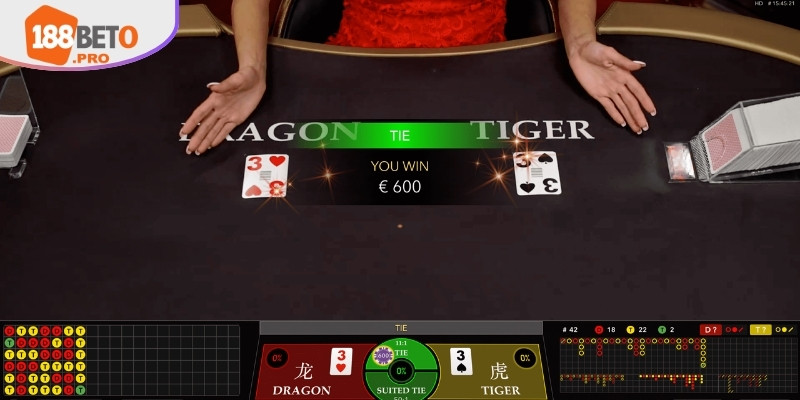 Cược hòa trong game bài Dragon & Tiger nhận thưởng 1:8